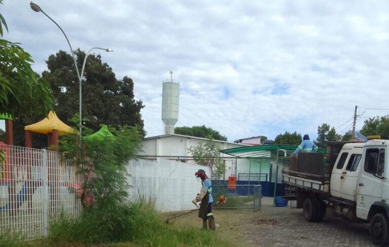 Áreas no entorno de unidades de ensino recebem poda do mato e limpeza realizadas por equipes da Prefeitura de Hortolândia